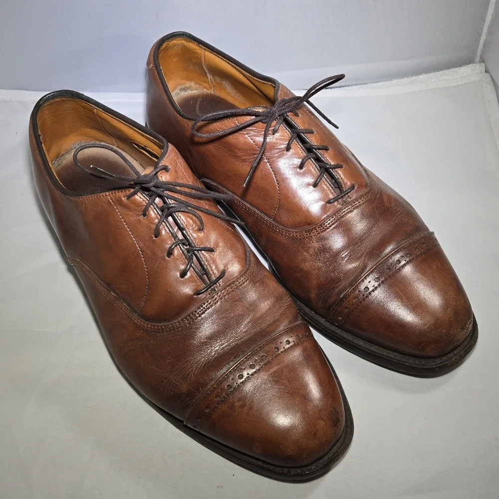 Allen Edmonds Mens Sz 8 Oxford Shoe Byron‎ Cap Toe Leather Dress Brown